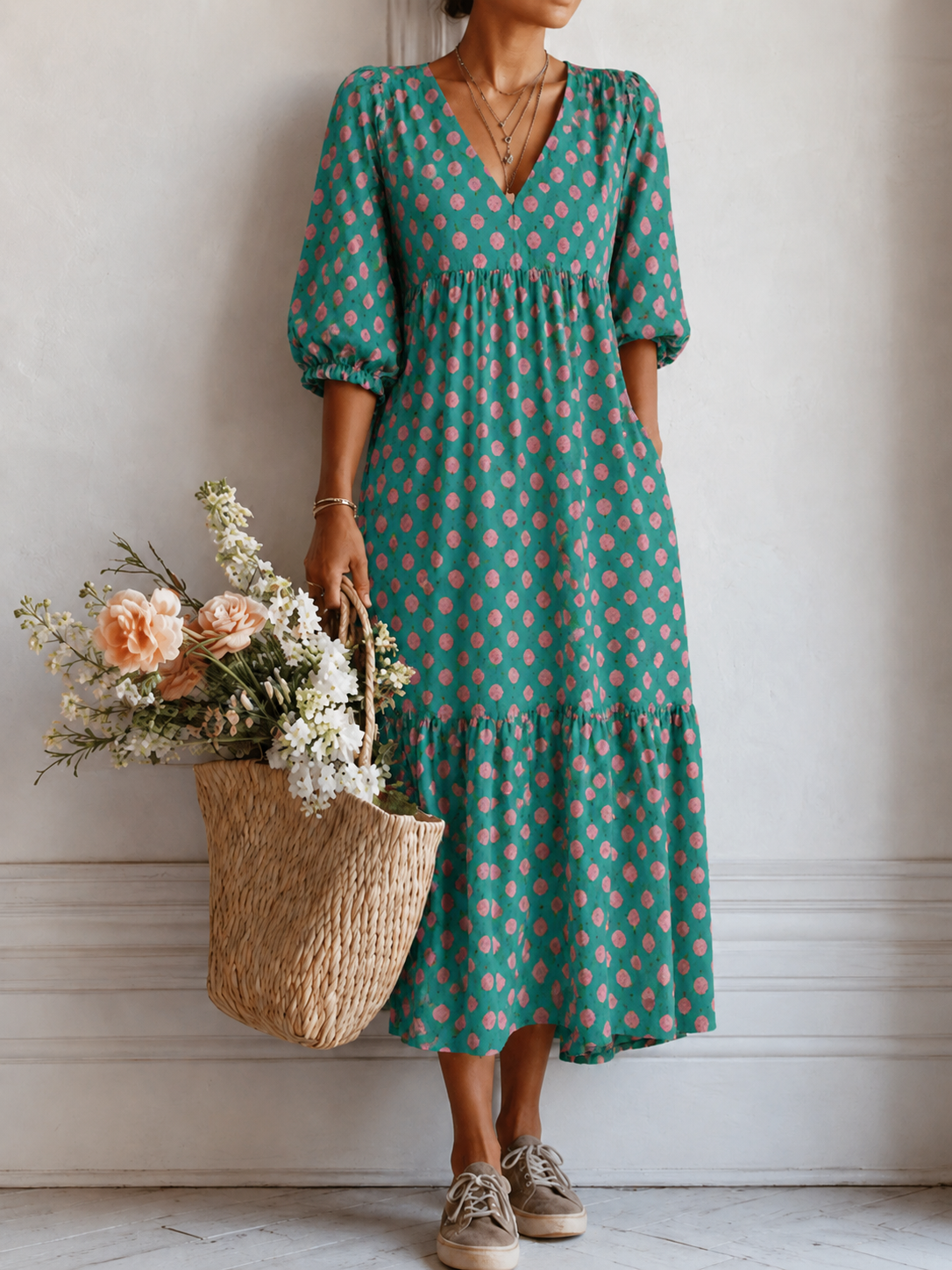 OLIVIA BOHO™ | BOHEMSK SOMMERKJOLE — Blågrön
