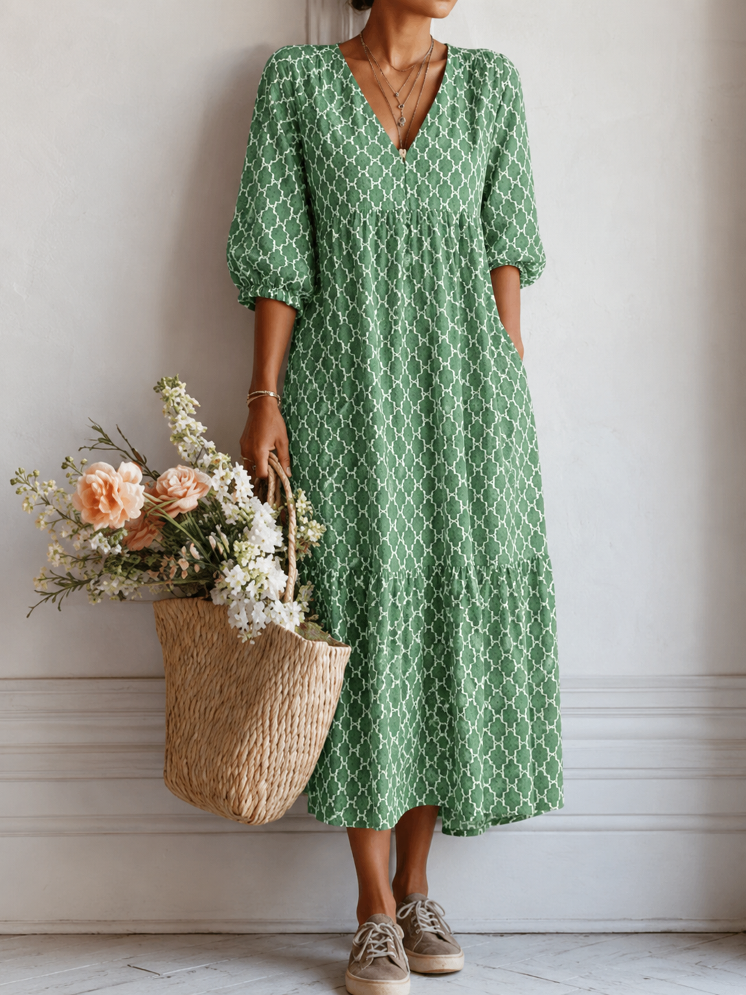 OLIVIA BOHO™ | BOHEMSK SOMMERKJOLE — Grønn