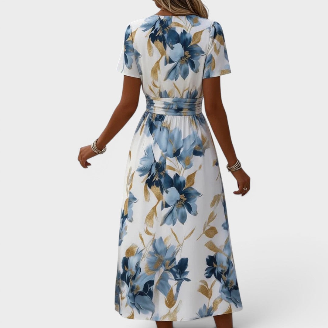 Denise™ | Blomstrete omslagskjole i midi-lengde