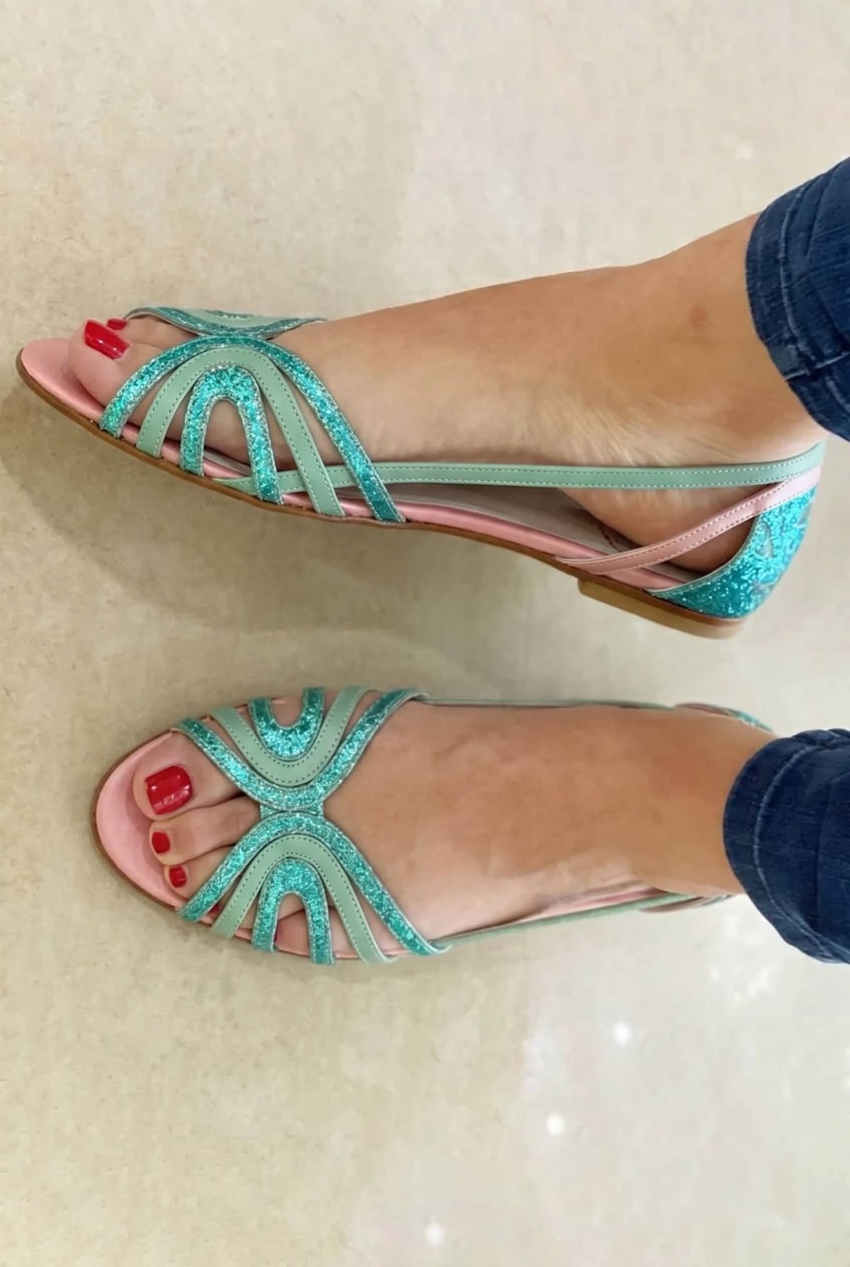 ELEONORA™ | GULLSANDALER — Vert Bleuté