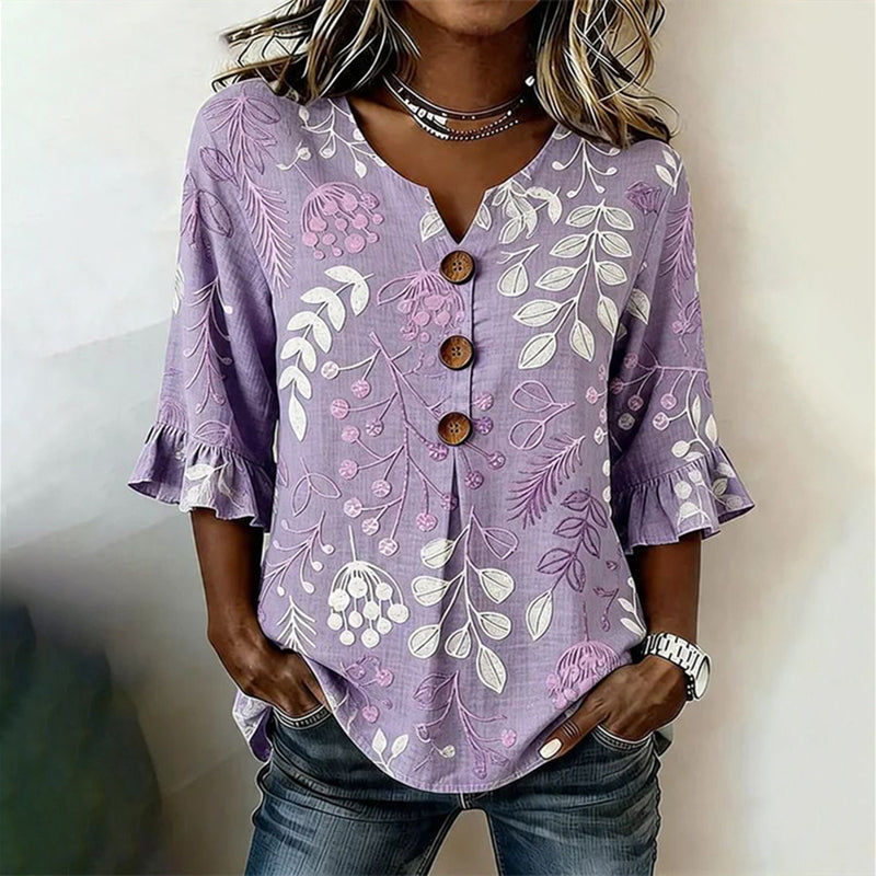 GENEVIEVE™ | VINTAGE BLADPRINT BLUSE