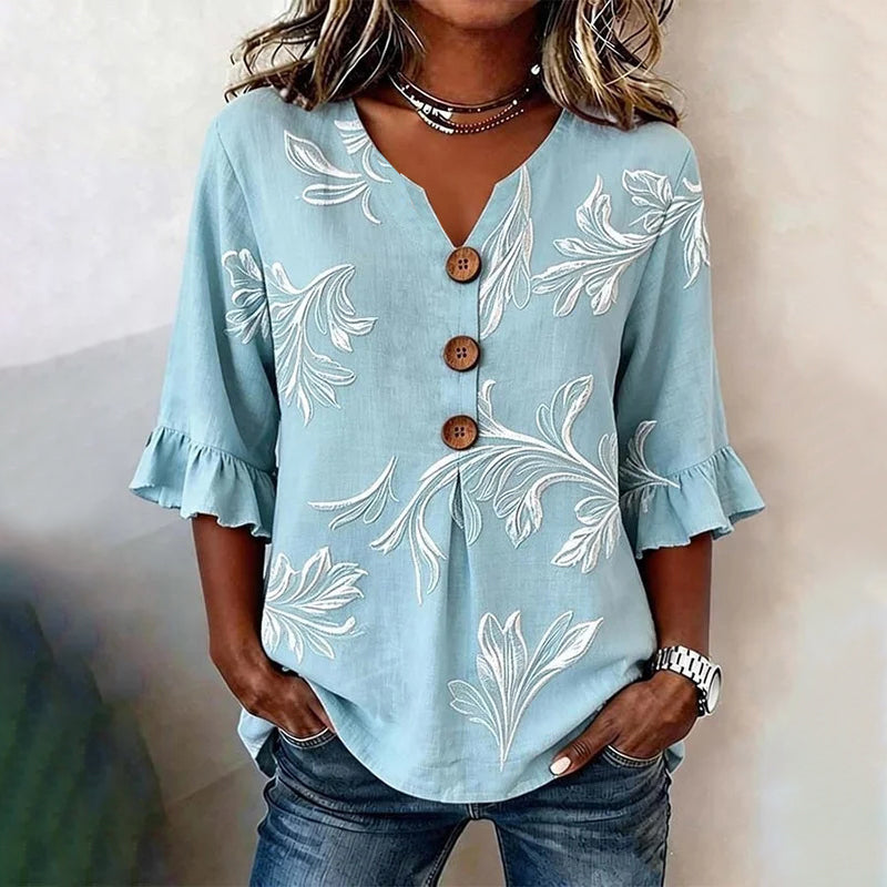 SOPHIA™ | VINTAGE BLADPRINT BLUSE
