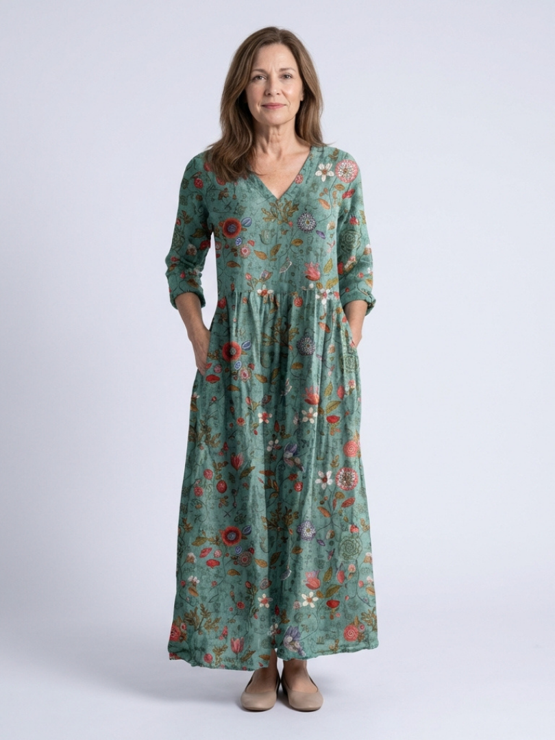 ARMELLE™ | BLOMSTER MAXI-KJOLE MED TREKVARTSÆRMER