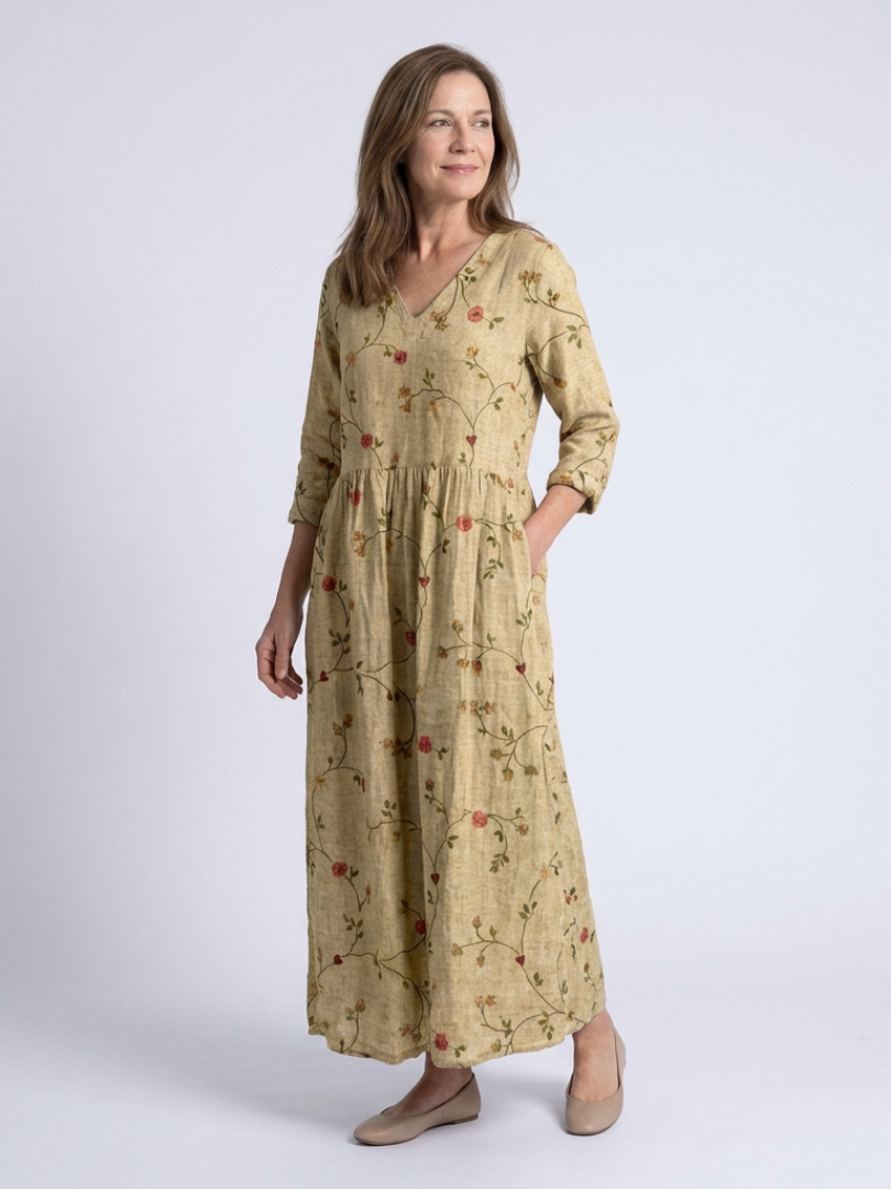 MARINA™ | BLOMSTRET MAXI-KJOLE MED TREKVARTÆRMER