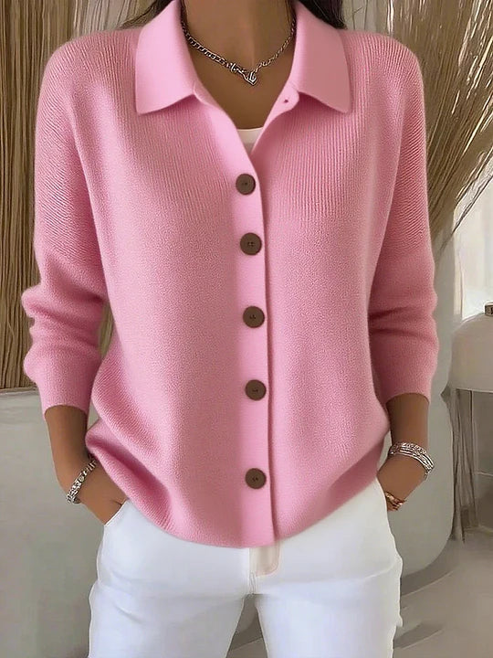 Josephine™ Cardigan med Krage — Rosa