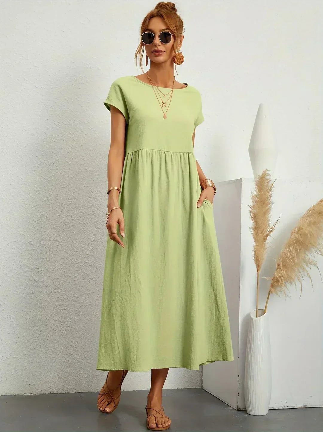 BIANKA™ | ELEGANT MIDIKJOLE — Lekki Zielony