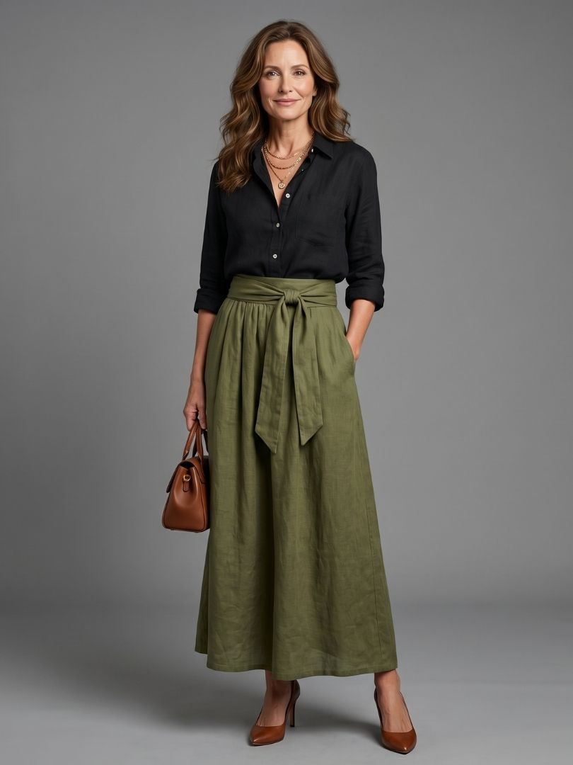 VERA™ | TO-DELT SETT BLUSE OG MIDI SKJØRT