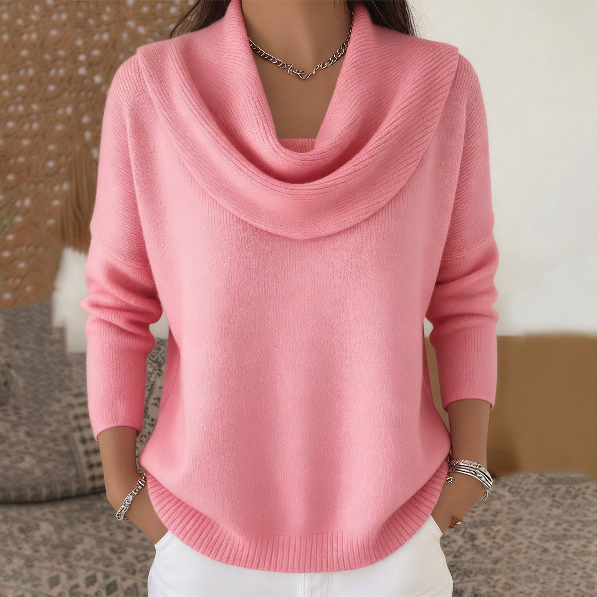 Juliette™ Genser med Drapert Krage — Rosa