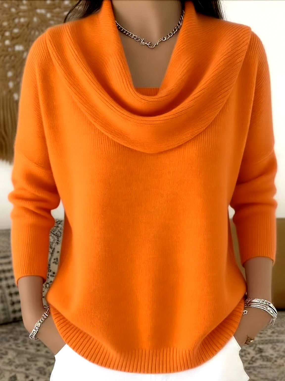 Juliette™ Genser med Drapert Krage — Oransje