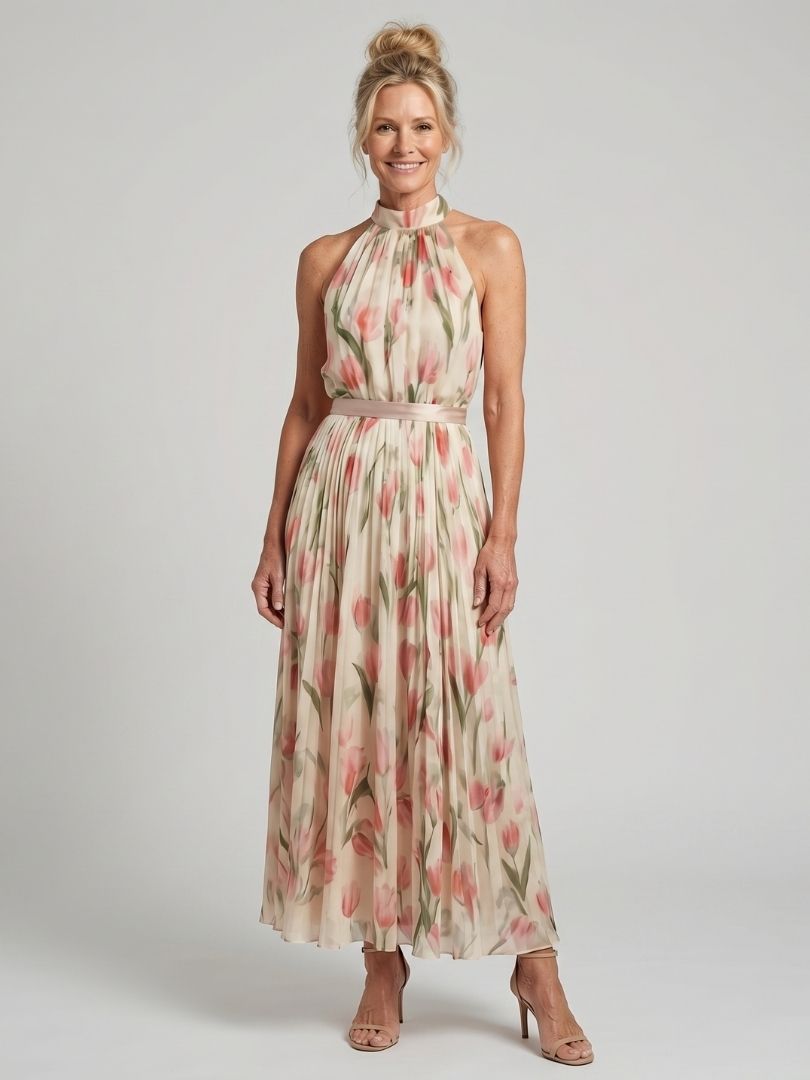 Aurelle | Halterneck Blomstret Midikjole