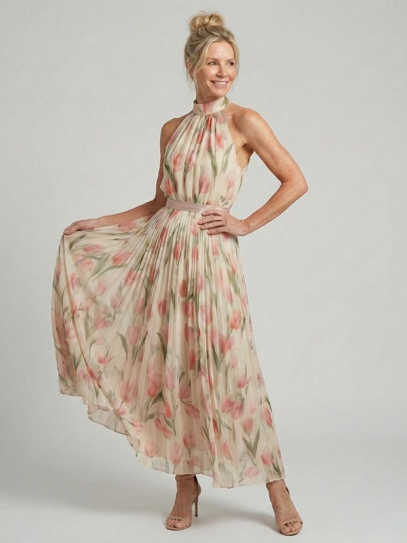 Aurelle | Halterneck Blomstret Midikjole