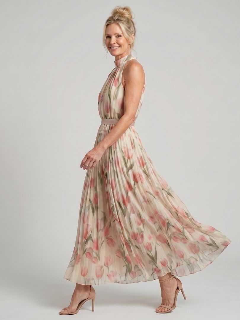 Aurelle | Halterneck Blomstret Midikjole