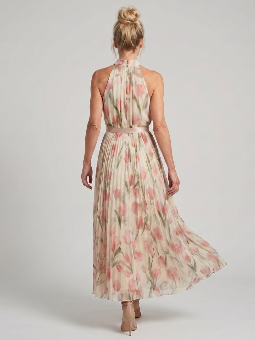 Aurelle | Halterneck Blomstret Midikjole