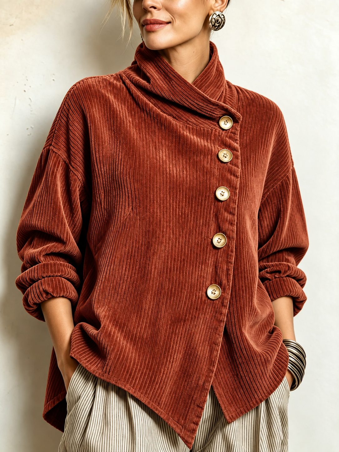 ANJA™ | KNAPPEBLUSE MED KRAGE — Terracotta