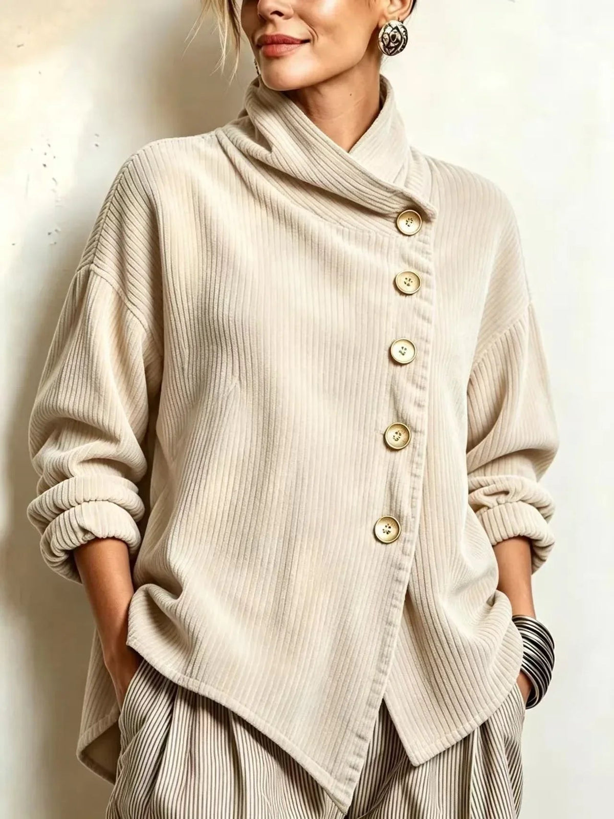 Olivia™ Knappebluse med Krage — Krem