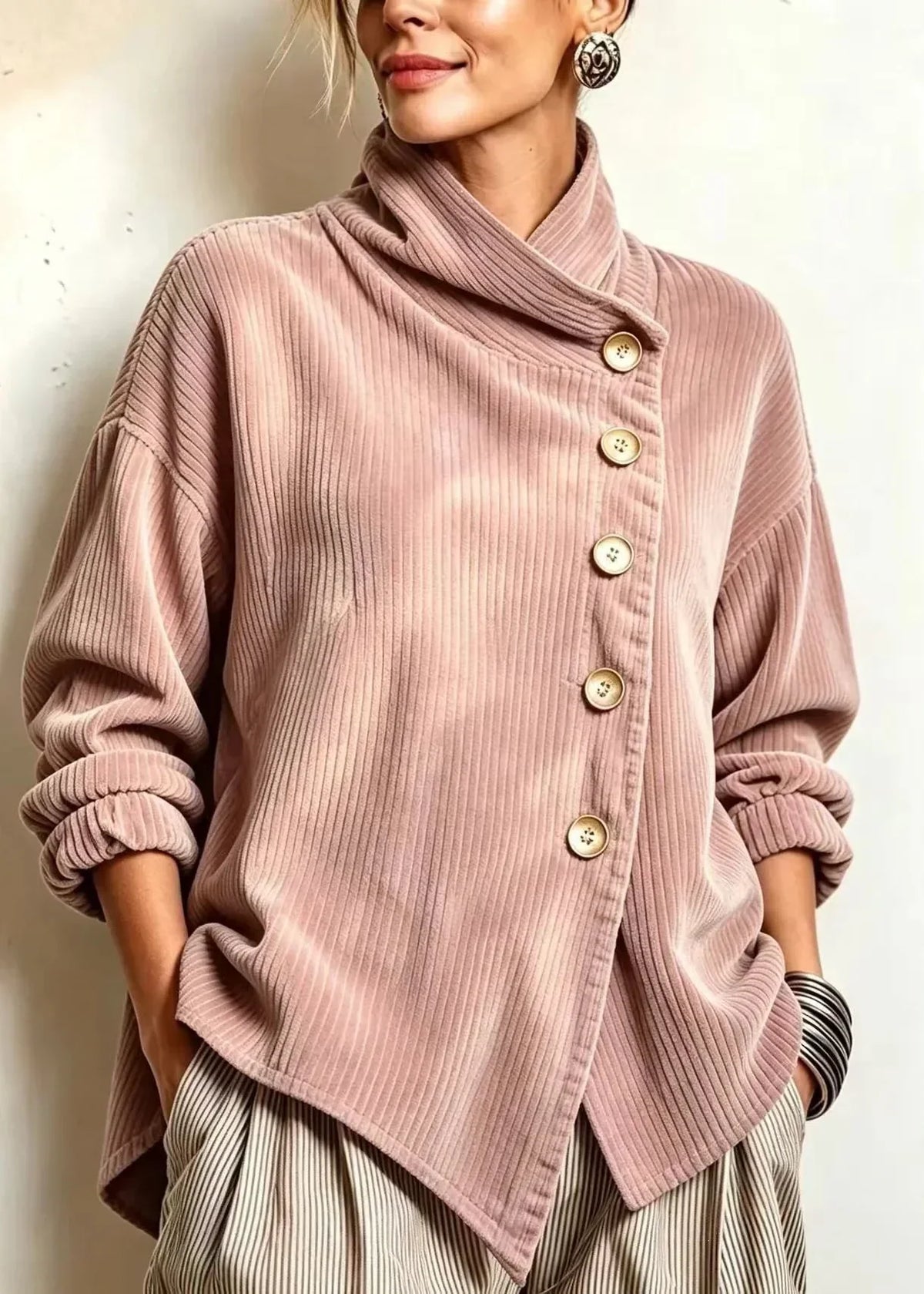 ASTA™ | KNAPPEBLUSE MED KRAGE — Dusty Rose