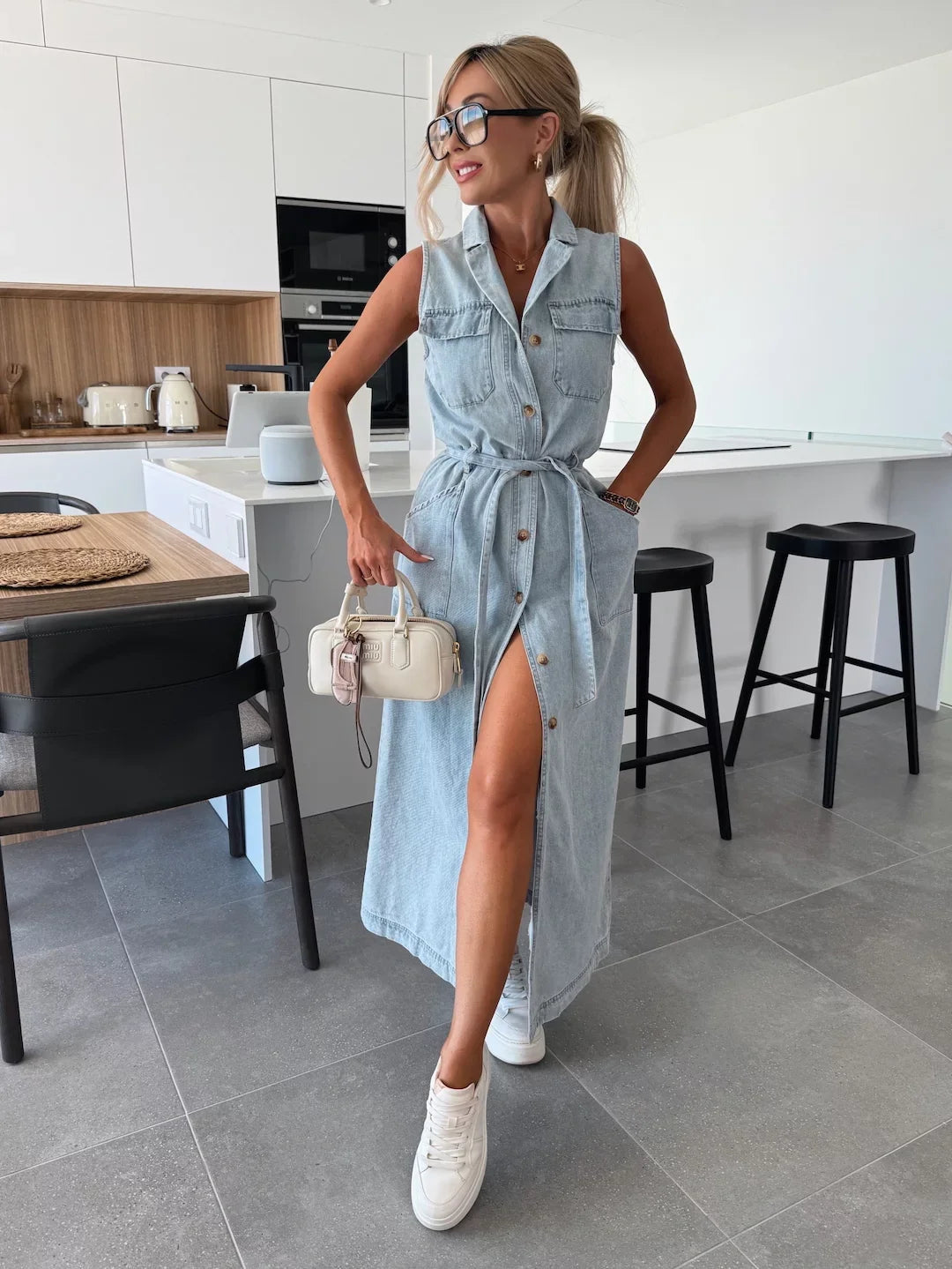 Isabelle™ Maxi Denim Kjole — Lyseblå