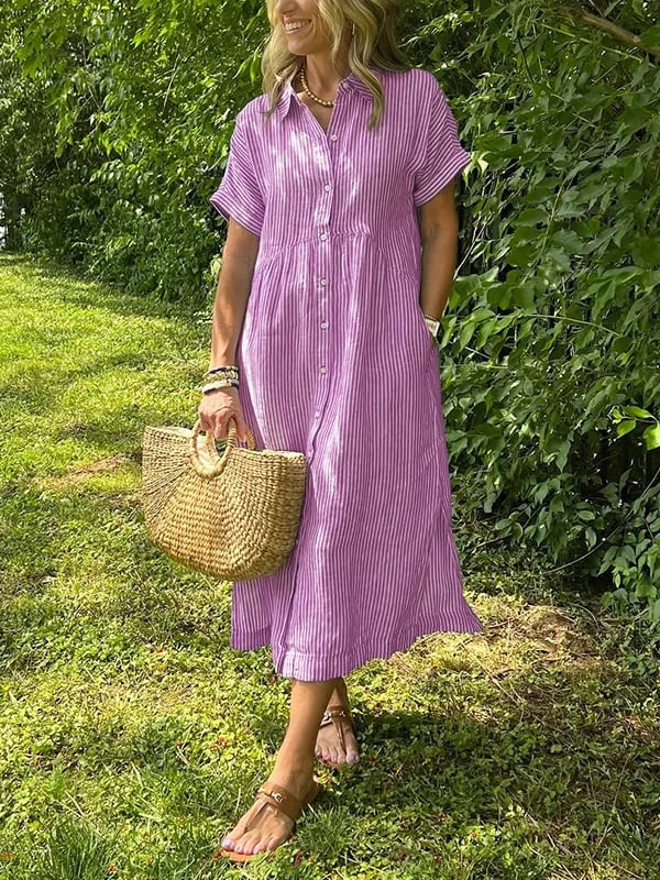 Cassie™ Stripet Skjortekjole — Rosa
