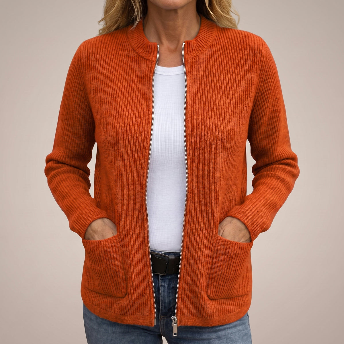 Anneli™ Cardigan med Dype Lommer — Oransje