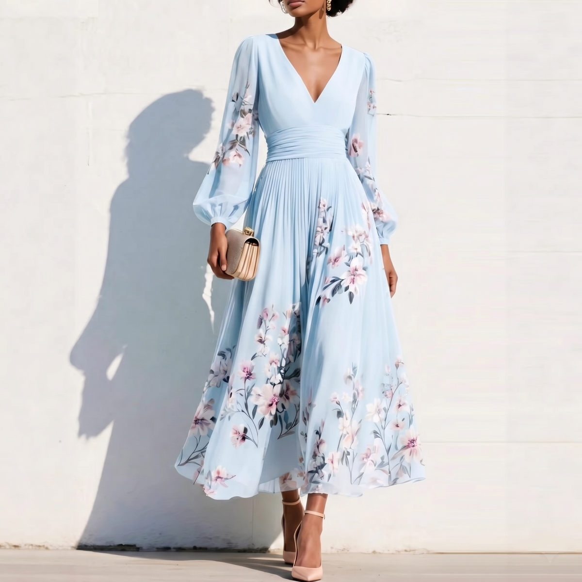 EWELINA™ | ELEGANT MIDIKJOLE — Blå