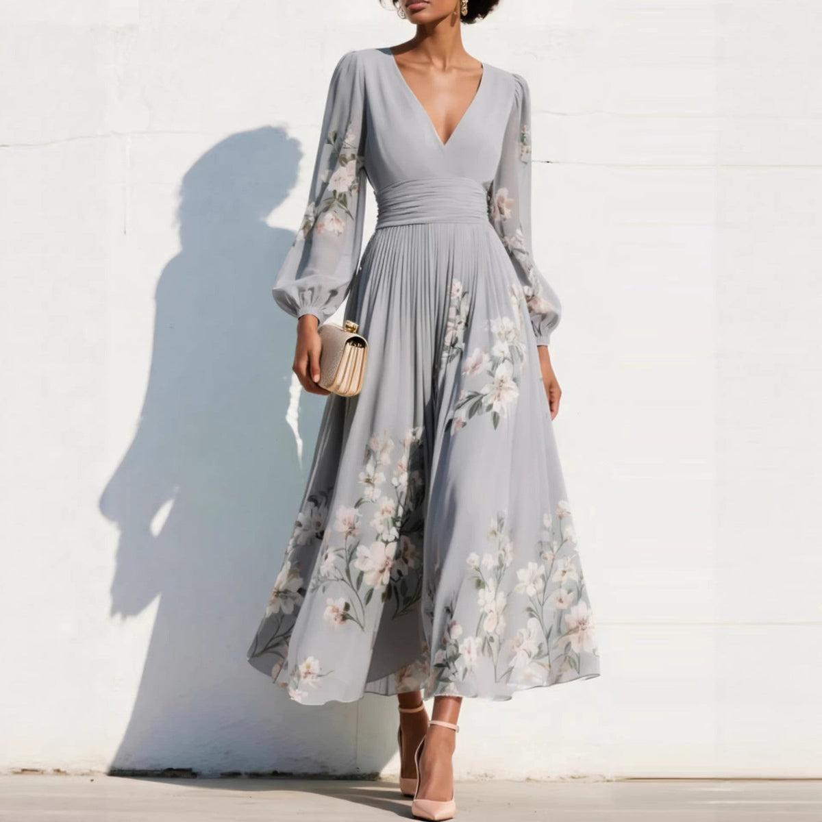 EWELINA™ | ELEGANT MIDIKJOLE — Grå