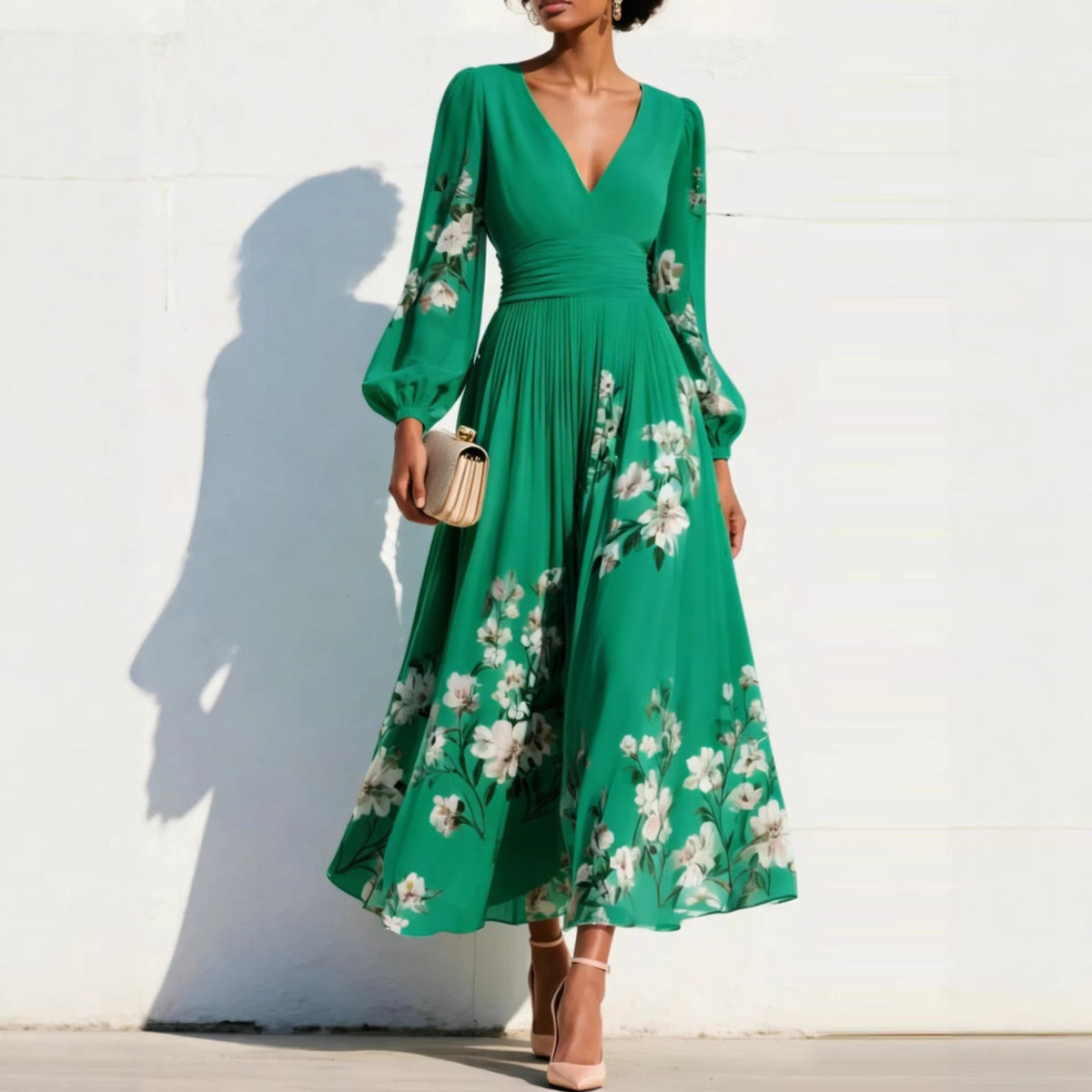 EWELINA™ | ELEGANT MIDIKJOLE — Grønn