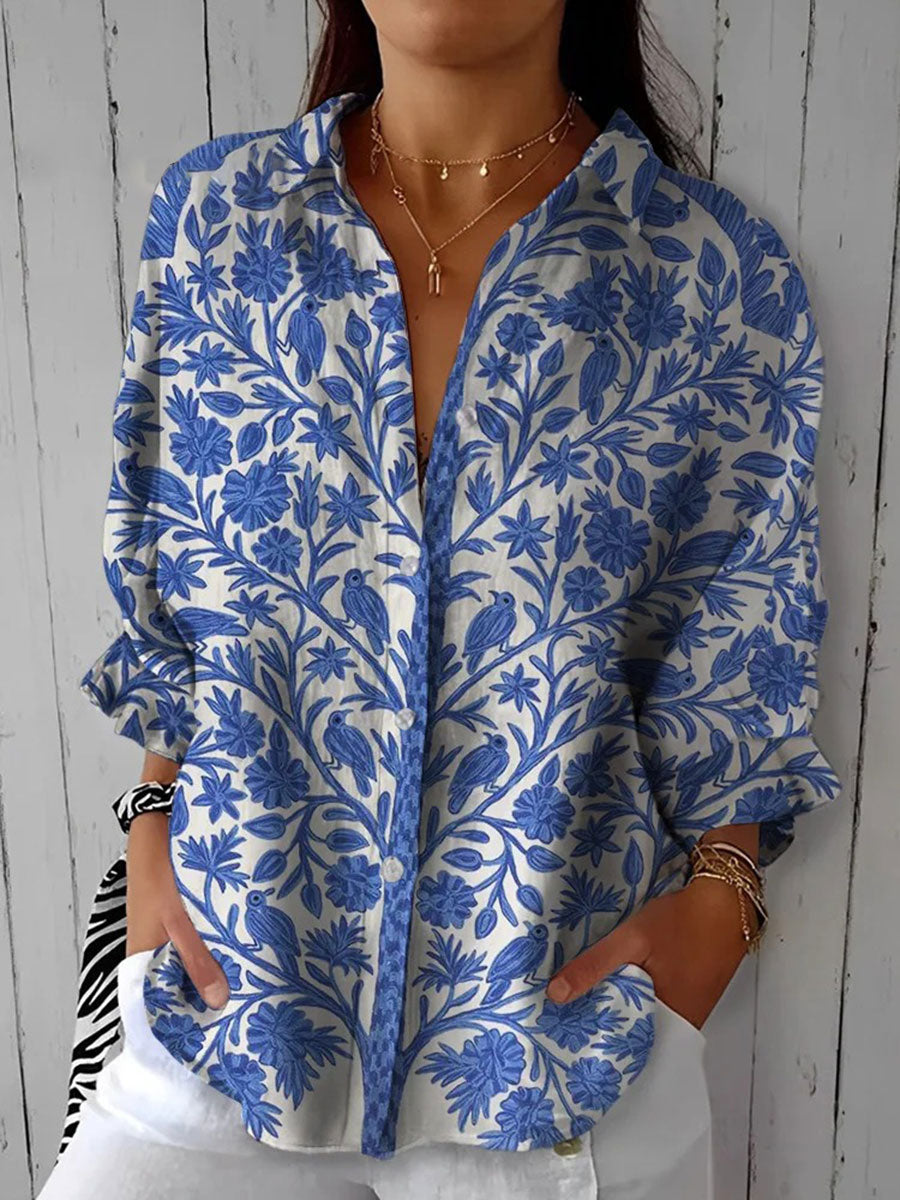 VIVIENNE™ | BLÅ BLOMSTER BLUSE