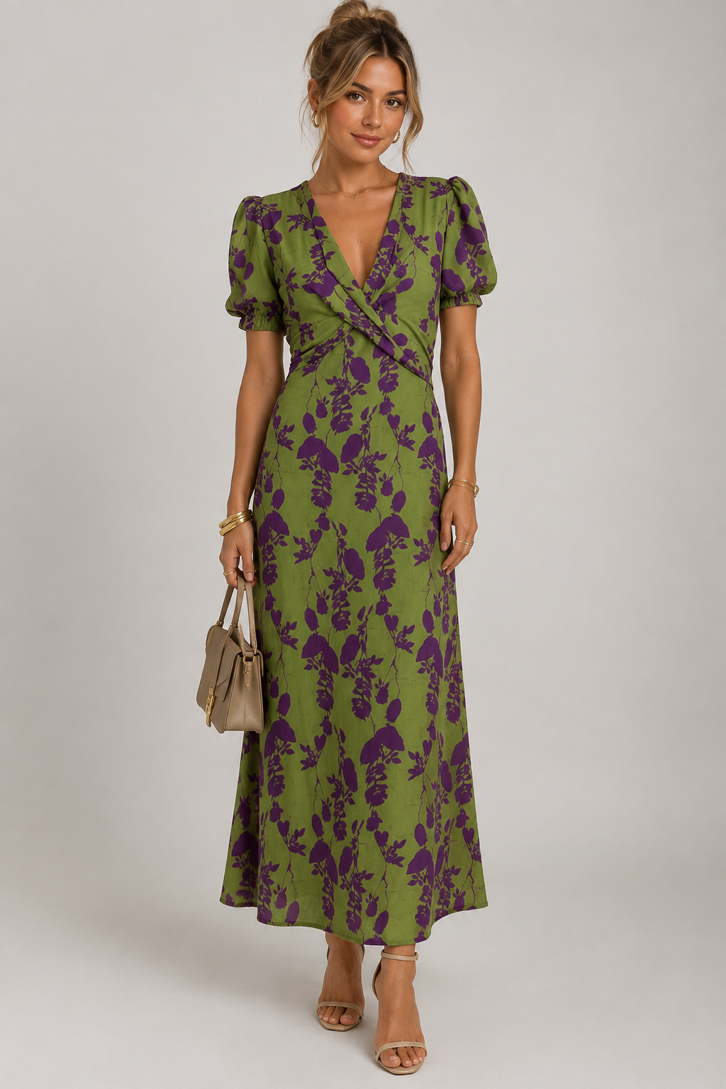 VIREL™ | AVSLAPPET BLOMSTRET MIDIKJOLE