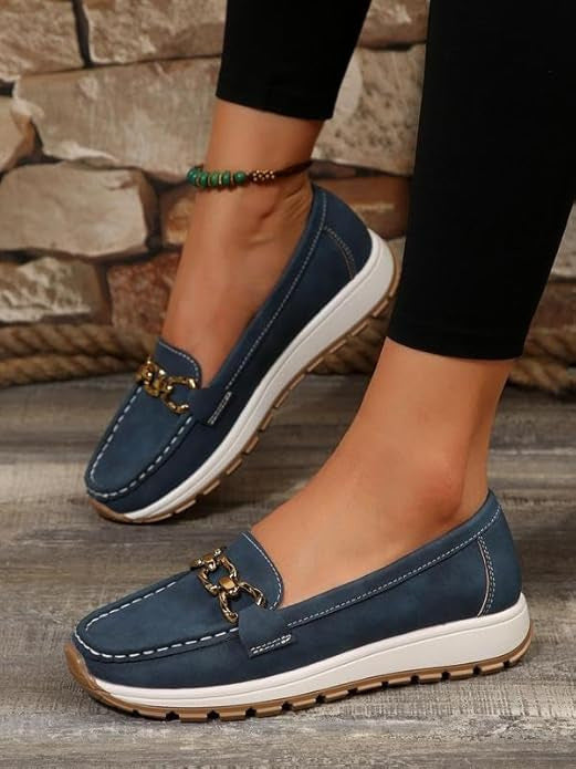 ELLA™ | FLATE LOAFERS MED SPENNE — Marine Blue