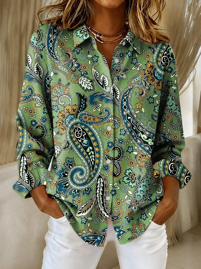 KAIA™ | VINTAGE KNAPPEBLUSE — Grønn