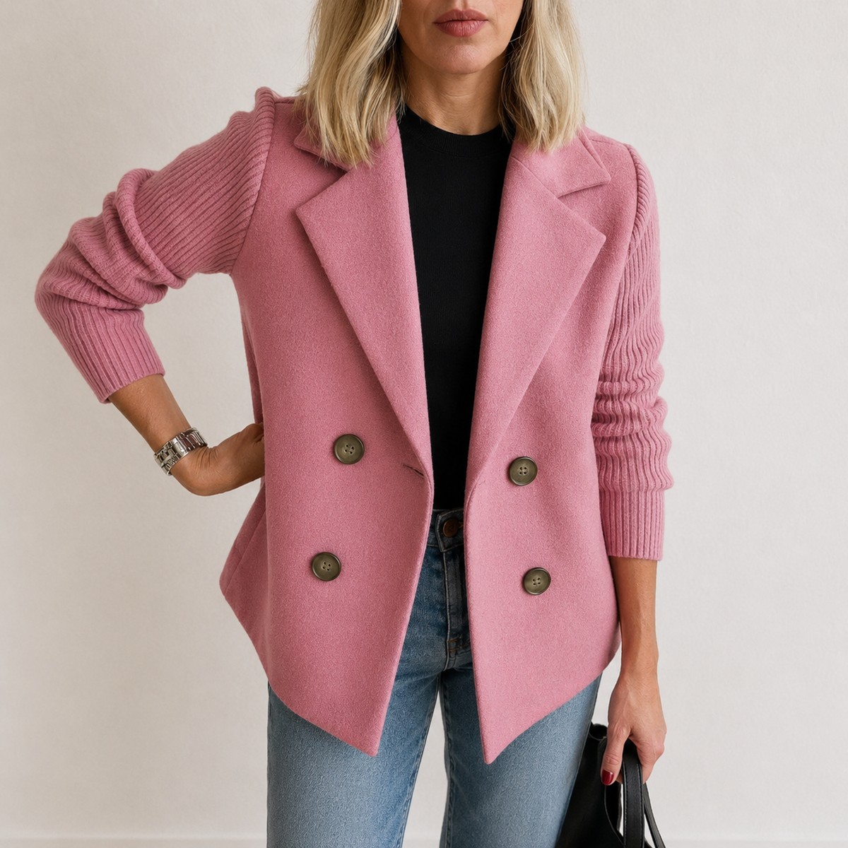 Winona™ Blazer-jakke med Strikkeermer — Rosa