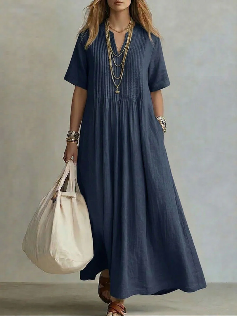 Livia™ Pintuck Maxi-kjole — Marineblå