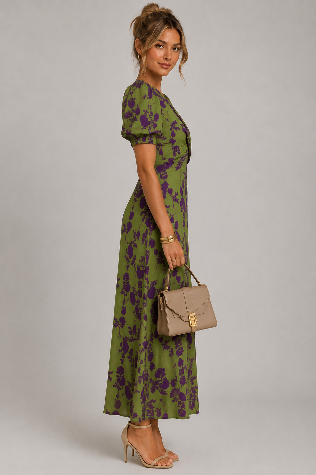 VIREL™ | AVSLAPPET BLOMSTRET MIDIKJOLE
