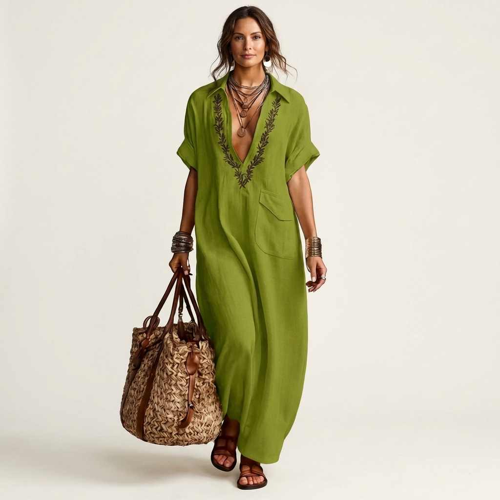 AMARINA™ | BRODERT MAXI-KJOLE MED V-HALS KRAGE