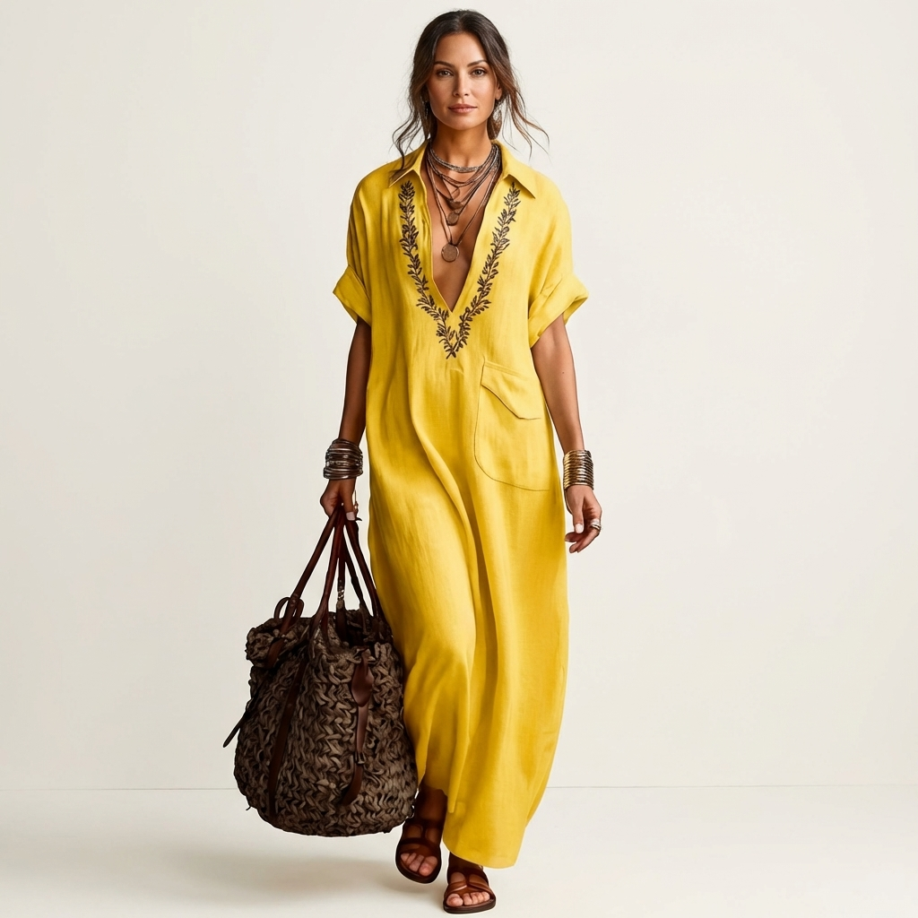 AMARINA™ | BRODERT MAXI-KJOLE MED V-HALS KRAGE