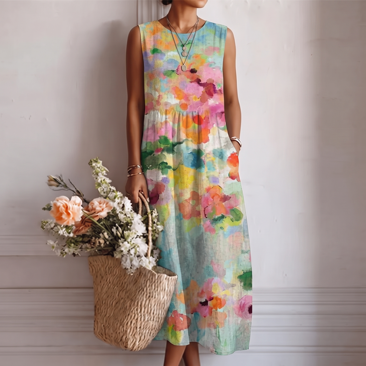 KARLA™ | ELEGANT FLERFARGET MIDI-KJOLE
