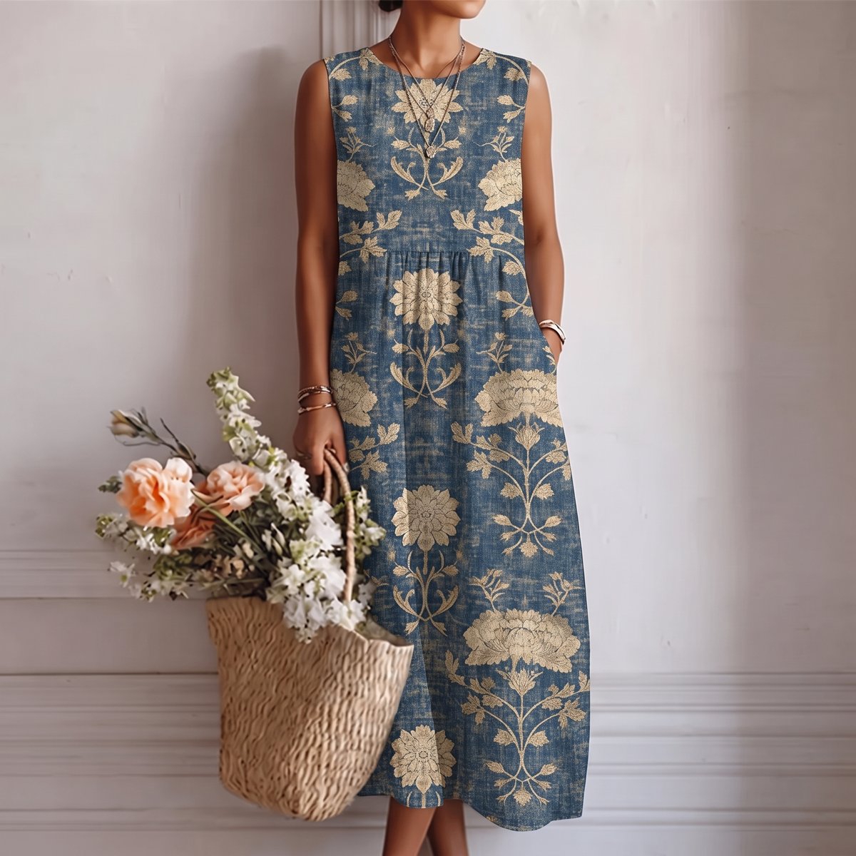ALBERTE™ | KLASSISK BLOMSTER MIDI-KJOLE