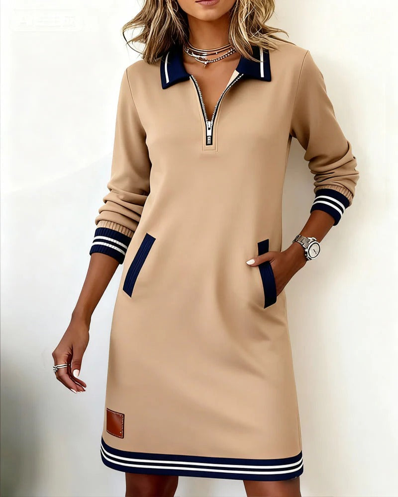 Saylor™ Sweatshirt-kjole med Glidelåskrage — Beige