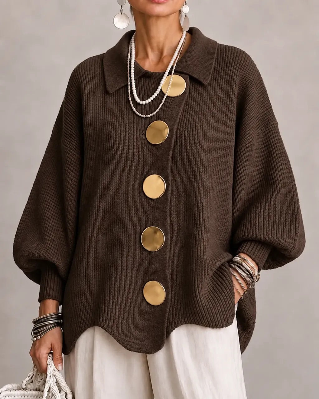 Karina™ Oversized Cardigan — Brun