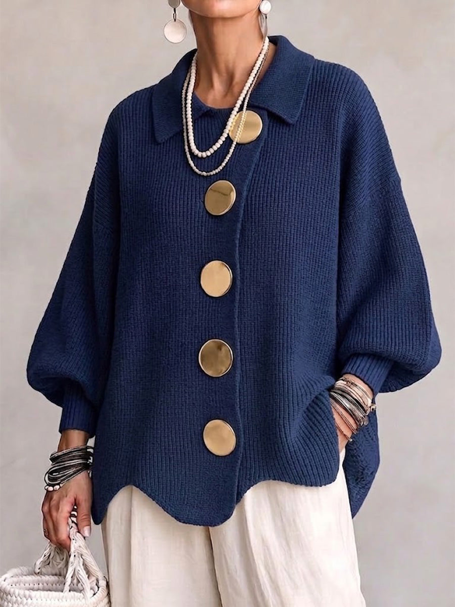 Isadora™ Oversized Cardigan med Metallknapper — Marineblå