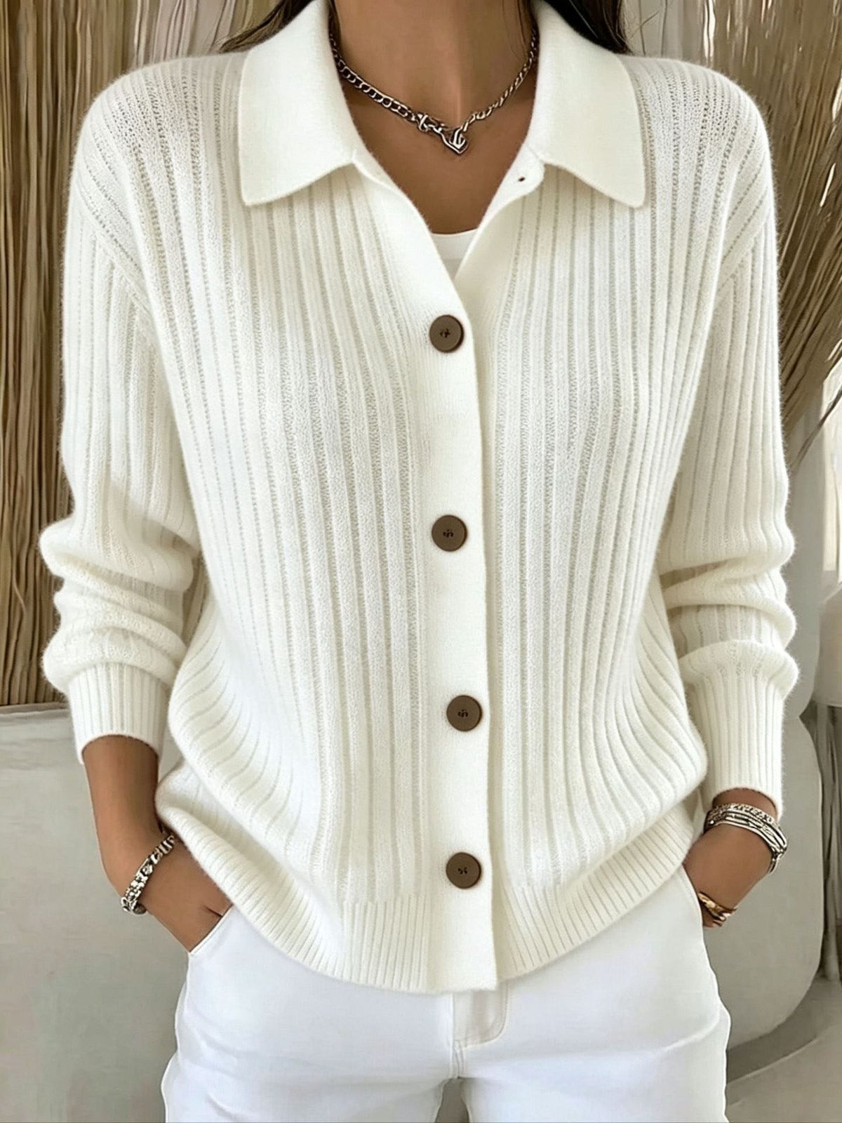 MAREN™ | STRIKKECARDIGAN — Hvit