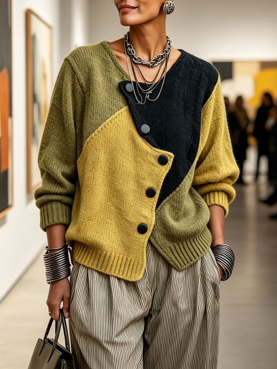 ELNA™ | ASYMMETRISK FARGEBLOKK-CARDIGAN