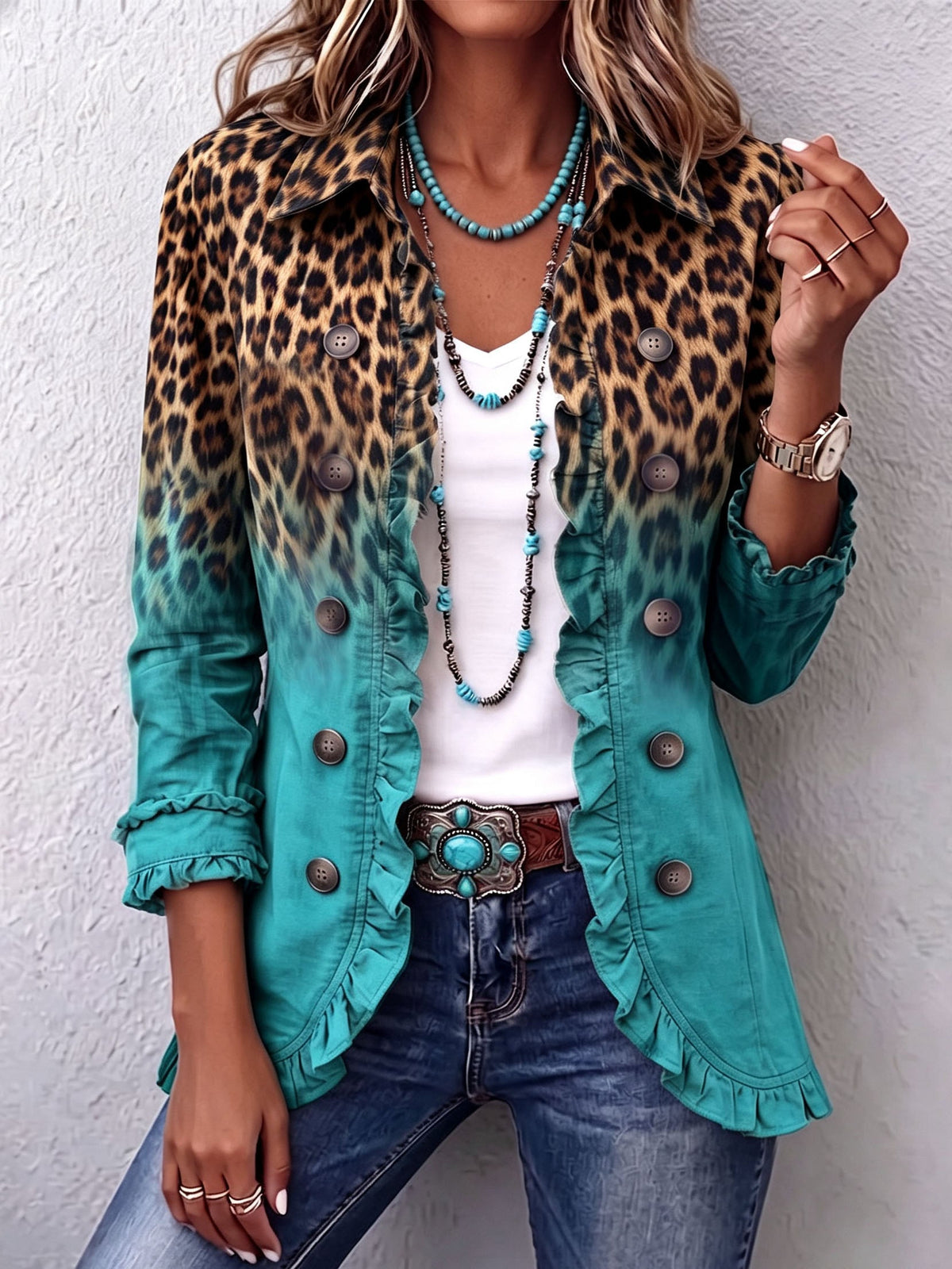 ELSPETH™ | JAKKE MED VOLANGER — Turquoise