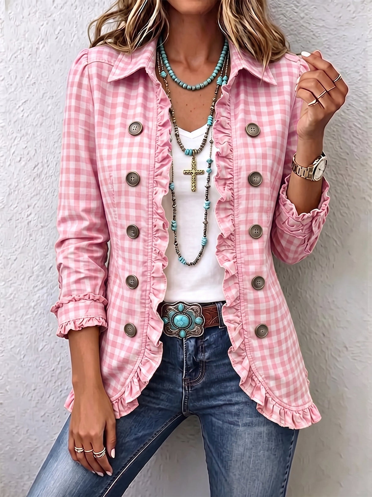 CHARLENE™ | JAKKE MED VOLANGER — Rosa