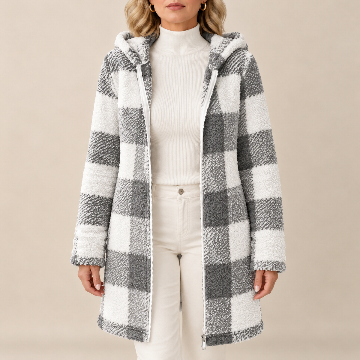 GRY™ | RUTET TEDDYKÅPE MED HETTE