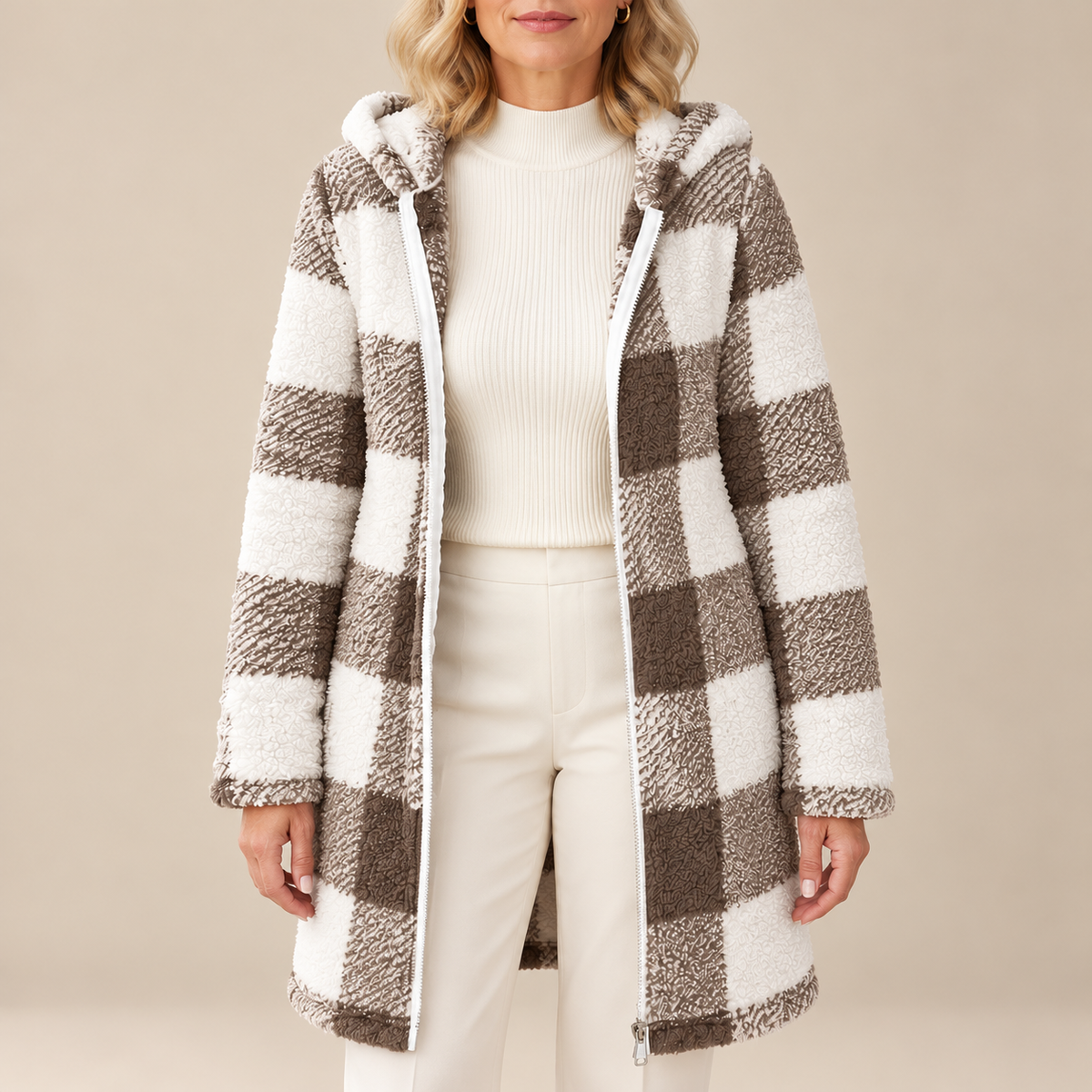 GRY™ | RUTET TEDDYKÅPE MED HETTE