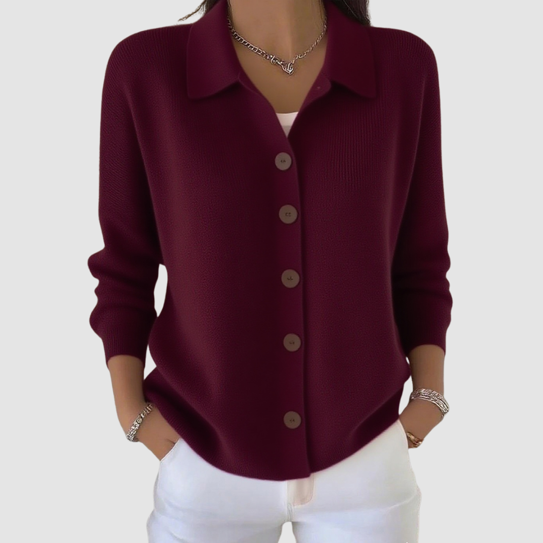 BETTANY™ | STRIKKECARDIGAN — Wine Red