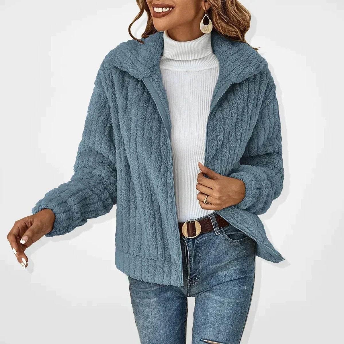 Tessa™ Koselig Fleece-jakke med Glidelås — Blå