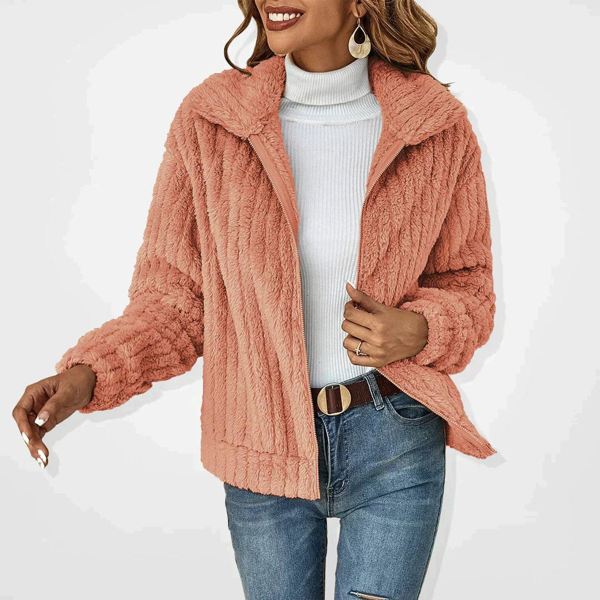 Tessa™ Koselig Fleece-jakke med Glidelås — Rosa